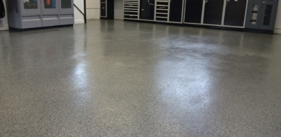 polished concrete floor with flakes
